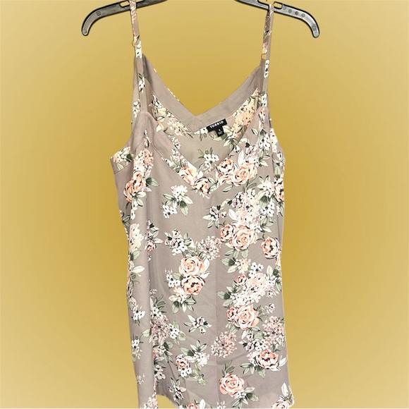 Floral Gray Women's spaghetti strap feminine  Top career sleeveless blouse - Picture 3 of 4